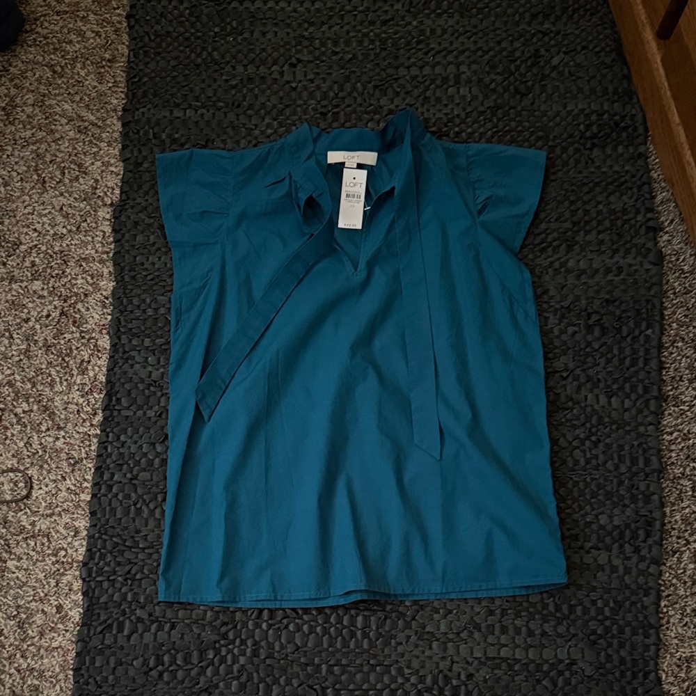 LOFT Teal Blouse with Unique Collar